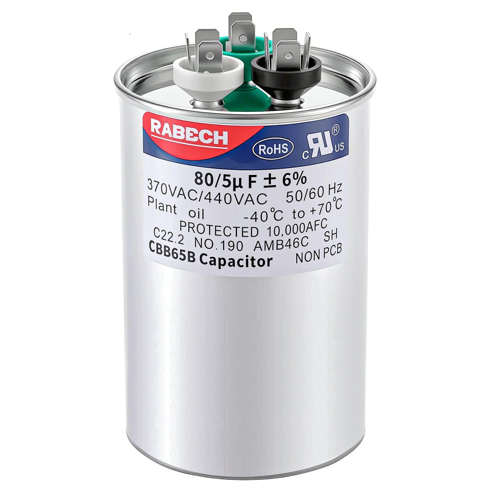 RABECH 80/5uF 80/5MFD AC Capacitor CBB65B 80 5 uF MFD 80+5uF 370V/440V Round …