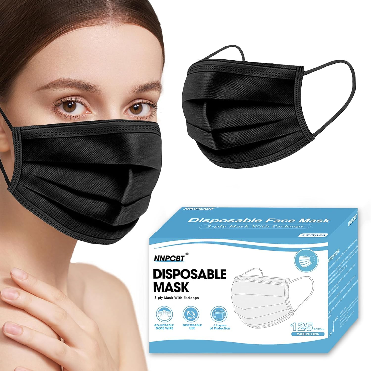 100PCS 3 Ply Black Disposable Face Mask Filter Protection Face Masks