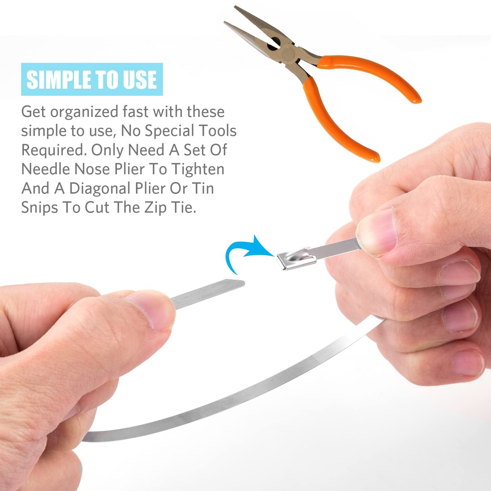 100PCS 11.8Inch Metal Cable Zip Ties – 304 stainless steel Heavy Duty Self-locki