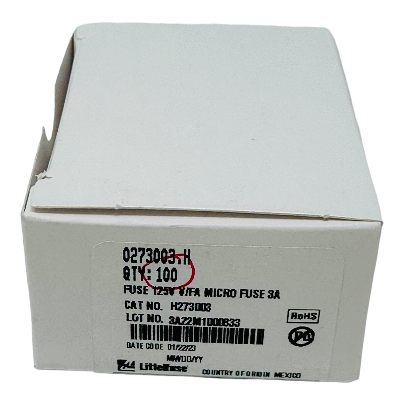 LITTELFUSE H273003 FUSE BRD MNT 3A 125VAC/VDC RAD NEW/NOS SURPLUS BOX OF 100pcs