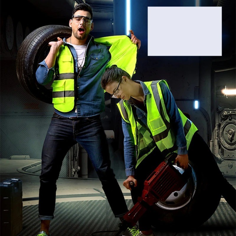 High Visibility Safety Vest Reflective Construction Work Jacket Multi Pocket Zip