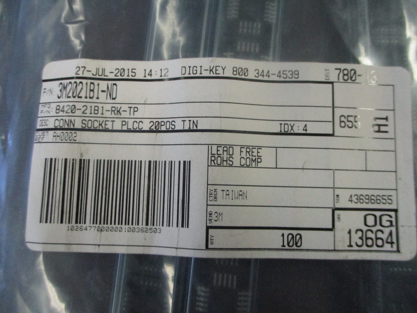 3M 3M2021B1-ND New Conn Socket PLCC 20 pos Tins (QTY 100) Date Code 7-27-15
