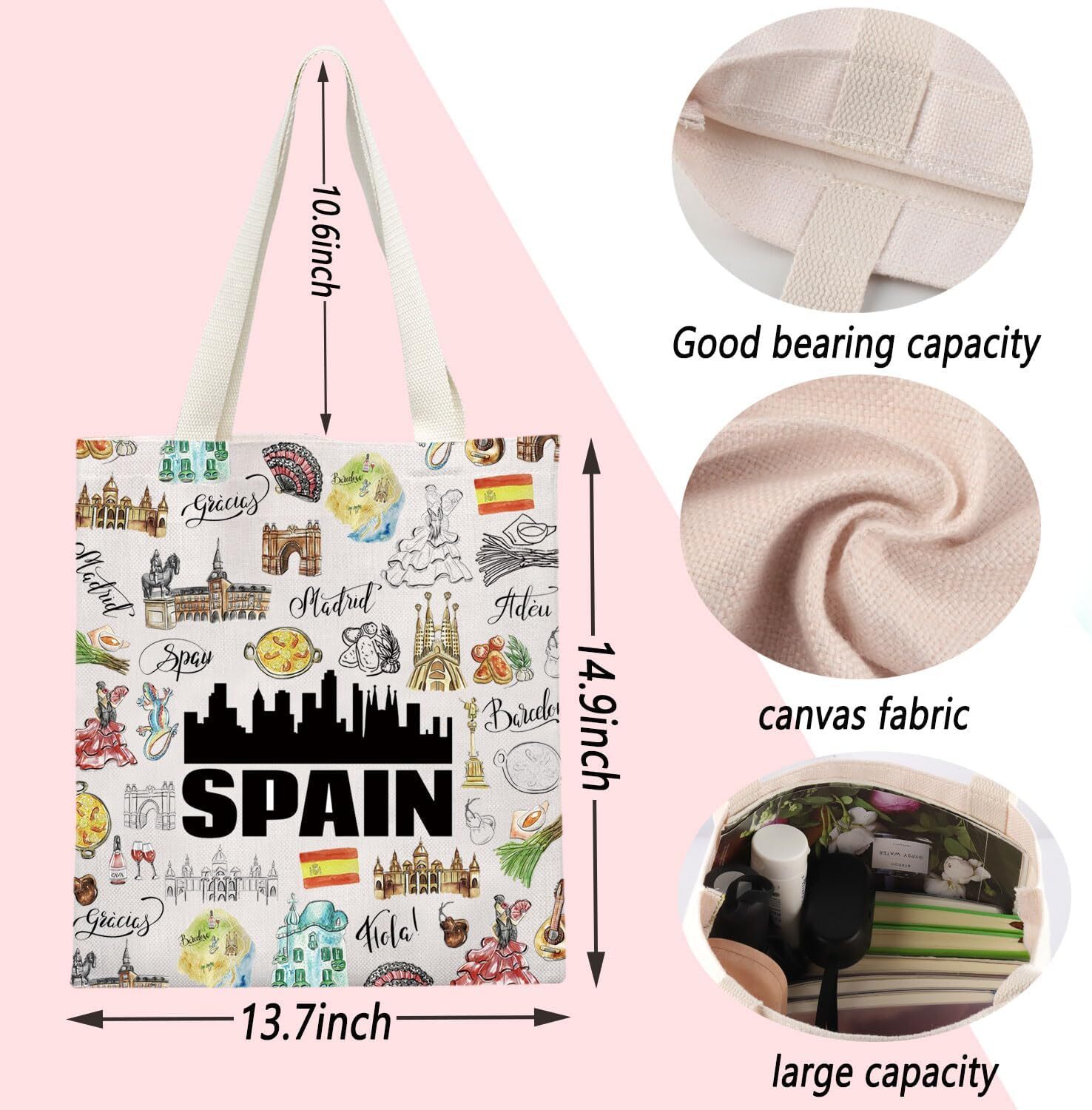 ENSIANTH Spain Travel Gift Espana Tote Bag Europe Country Trip Gift…