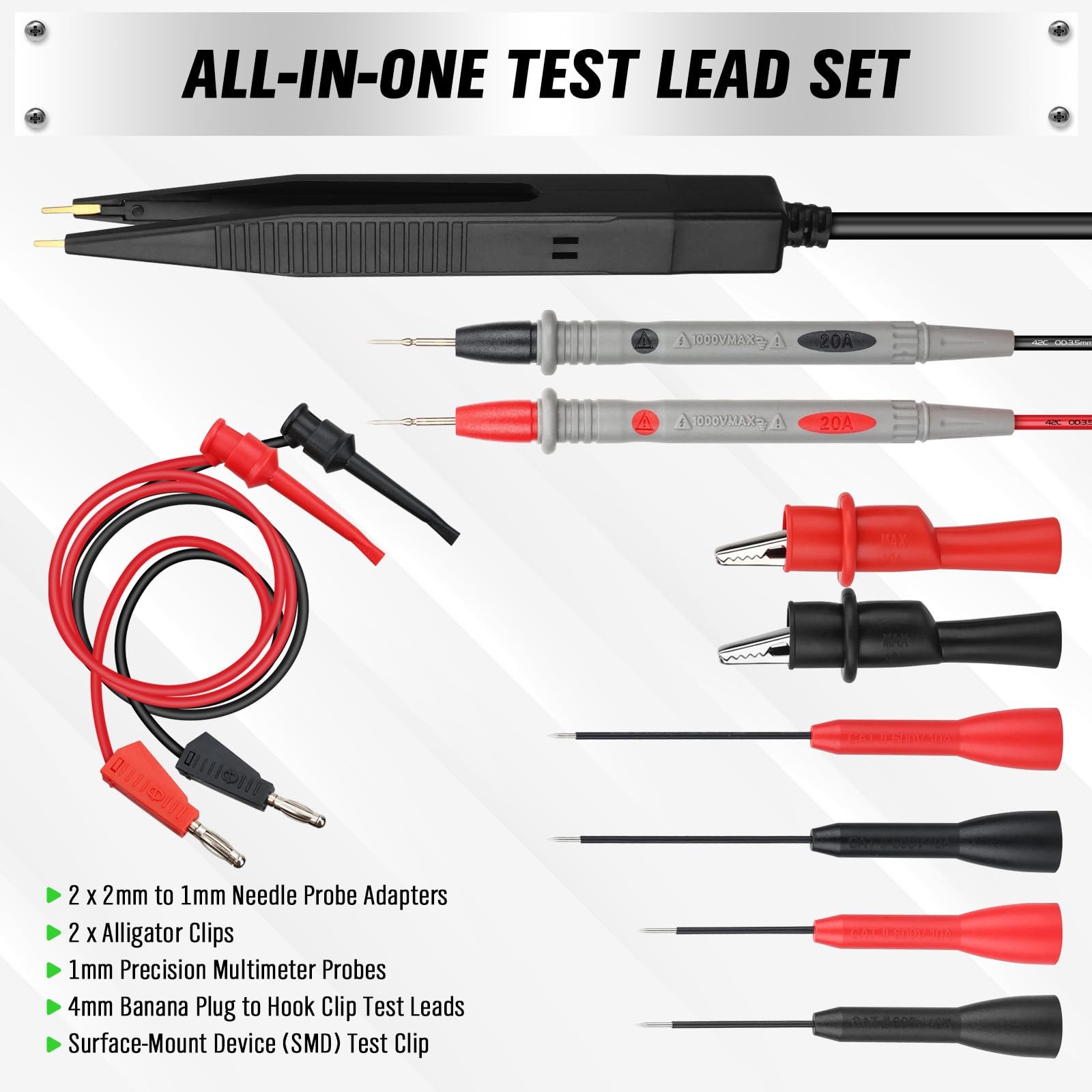 SWANLAKE 11-Piece Multimeter Test Leads Set, CAT III 1000V 20A 11PCS