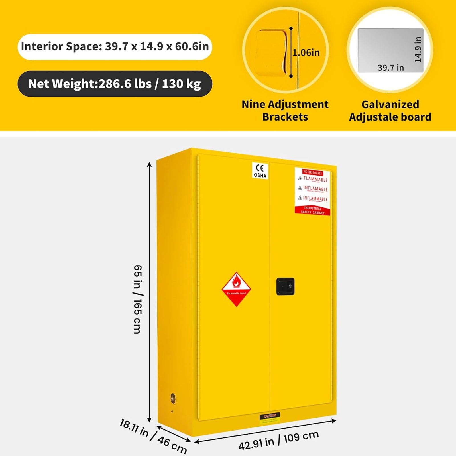 12/45/60/80 Gal Flammable Liquids Storage Cabinet Fireproof Cabinet for Factory
