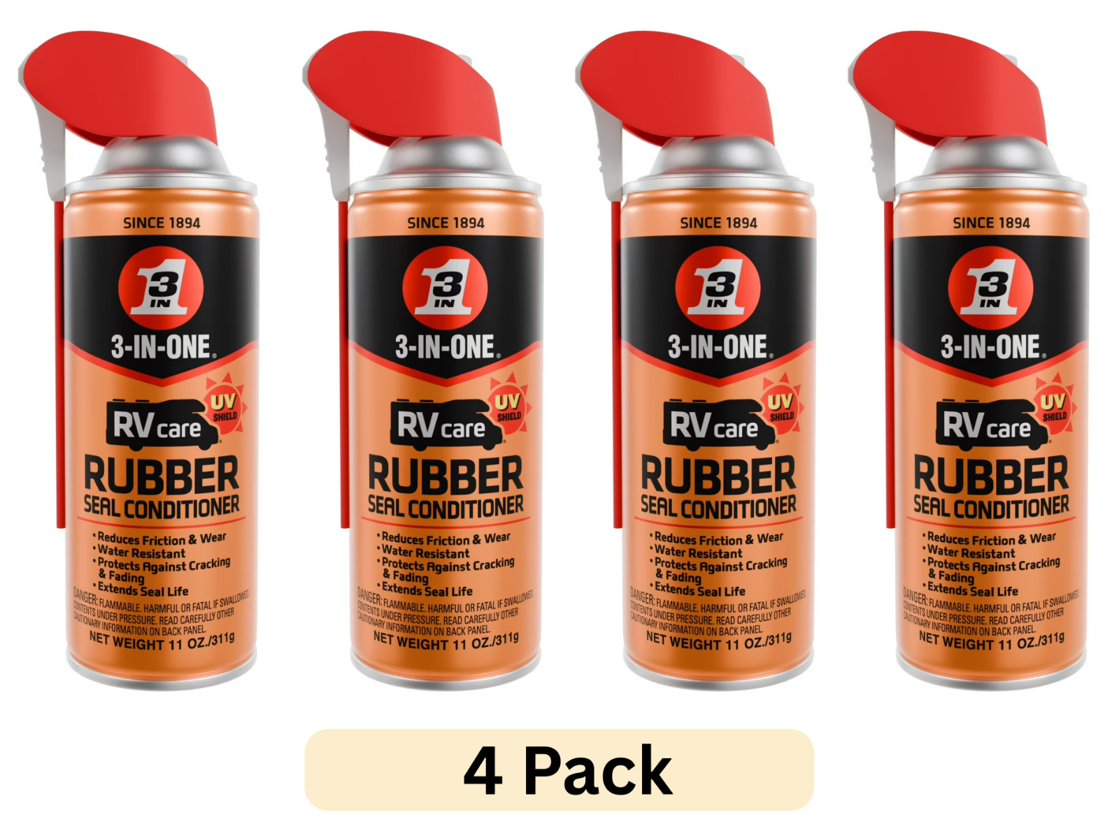 3-IN-ONE RV Care Rubber Seal Conditioner,11 oz. Material for Rubber Seals 4 Pack