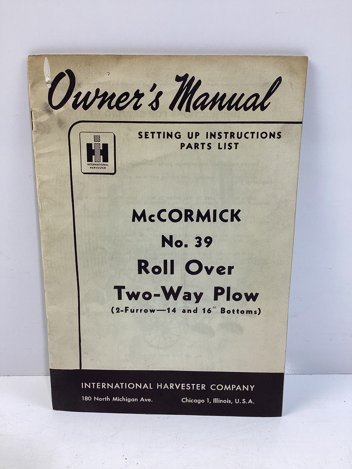 McCormick Owner’s Manual Parts List No. 39 Roll Over Two-Way Plow
