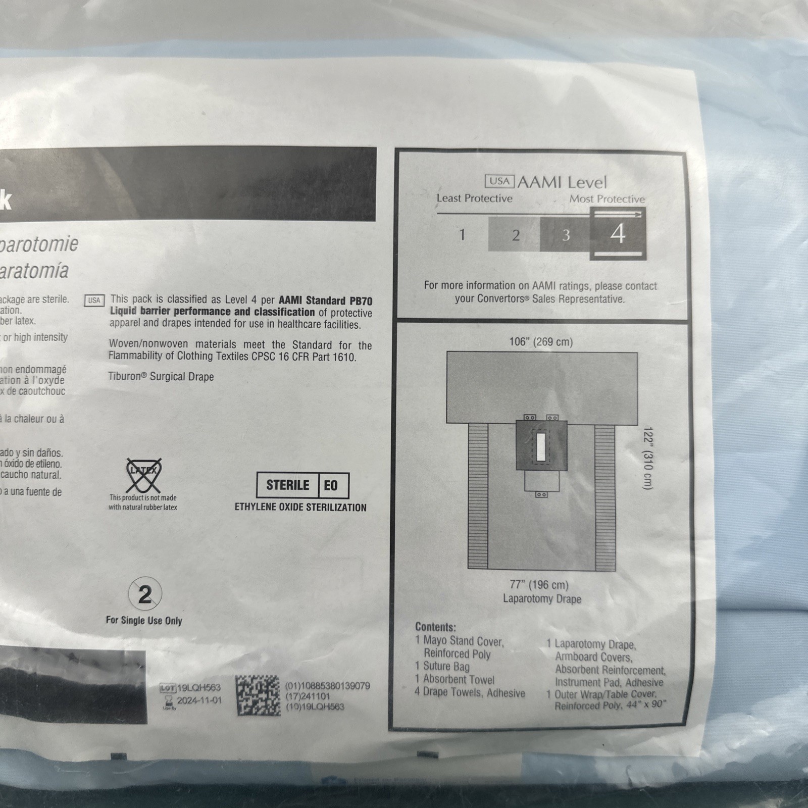 Cardinal Health Converters Laparotomy Pack Cat 29138 AAMI Level 4 Sterile