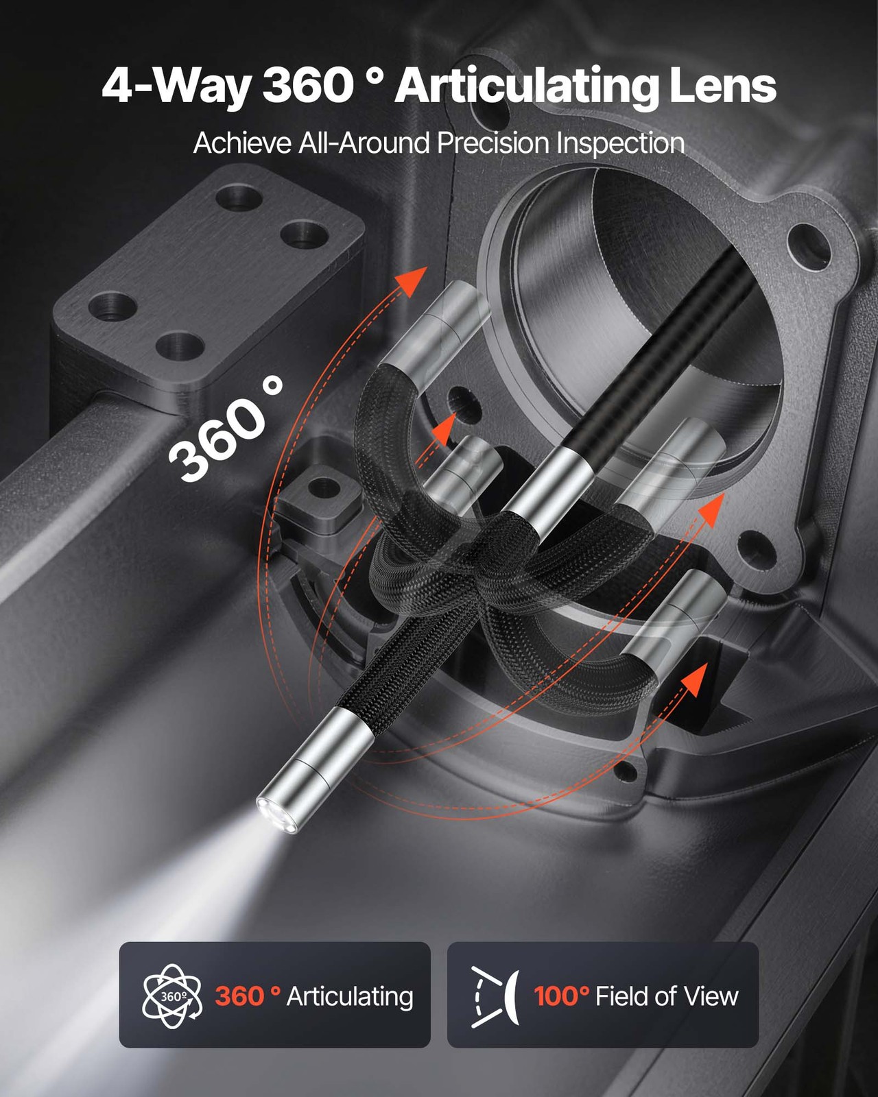 VEVOR Articulating Borescope Camera 4-Way 360° Articulated Endoscope 4.5″ Screen