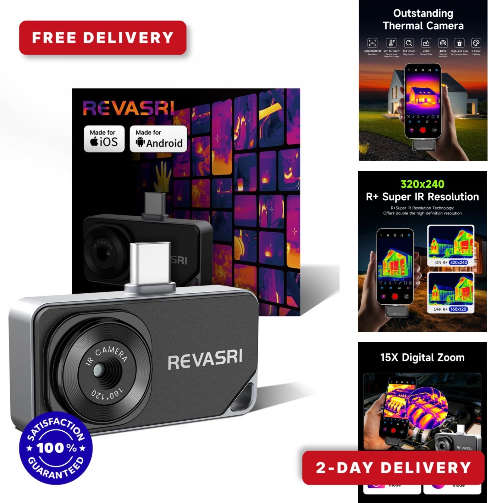 REVASRI Thermal Camera for Type-C Devices, 320×240 Resolution, 15x Zoom