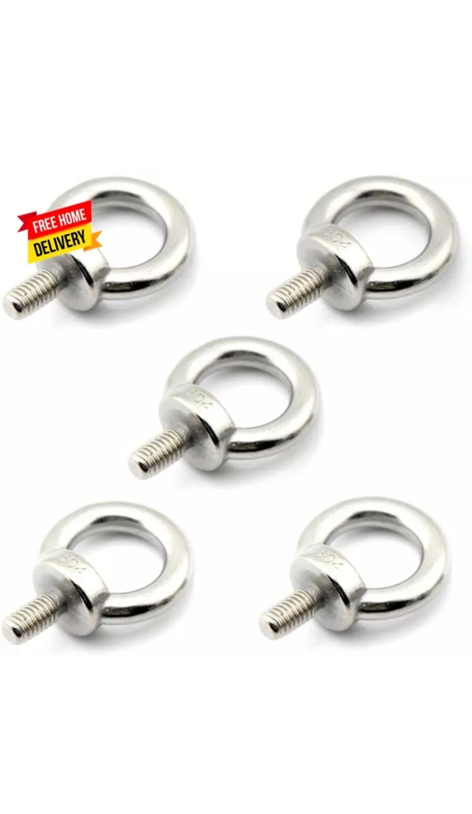 5Pcs M8/0.32″ Lifting Ring Eye Bolt Stainless Steel Screw Bolt