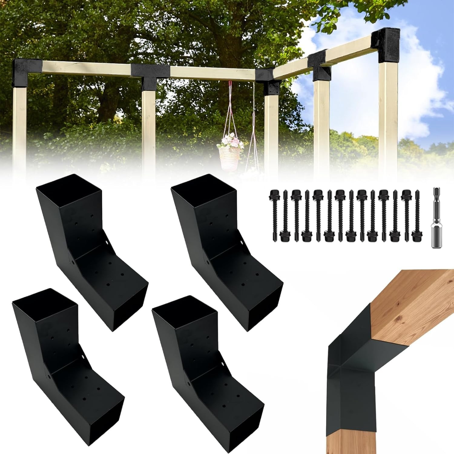 Pergola DIY Bracket Kits,2-Way L Shaped Corner Brackets for 4″ x 4″Actual:3.5…
