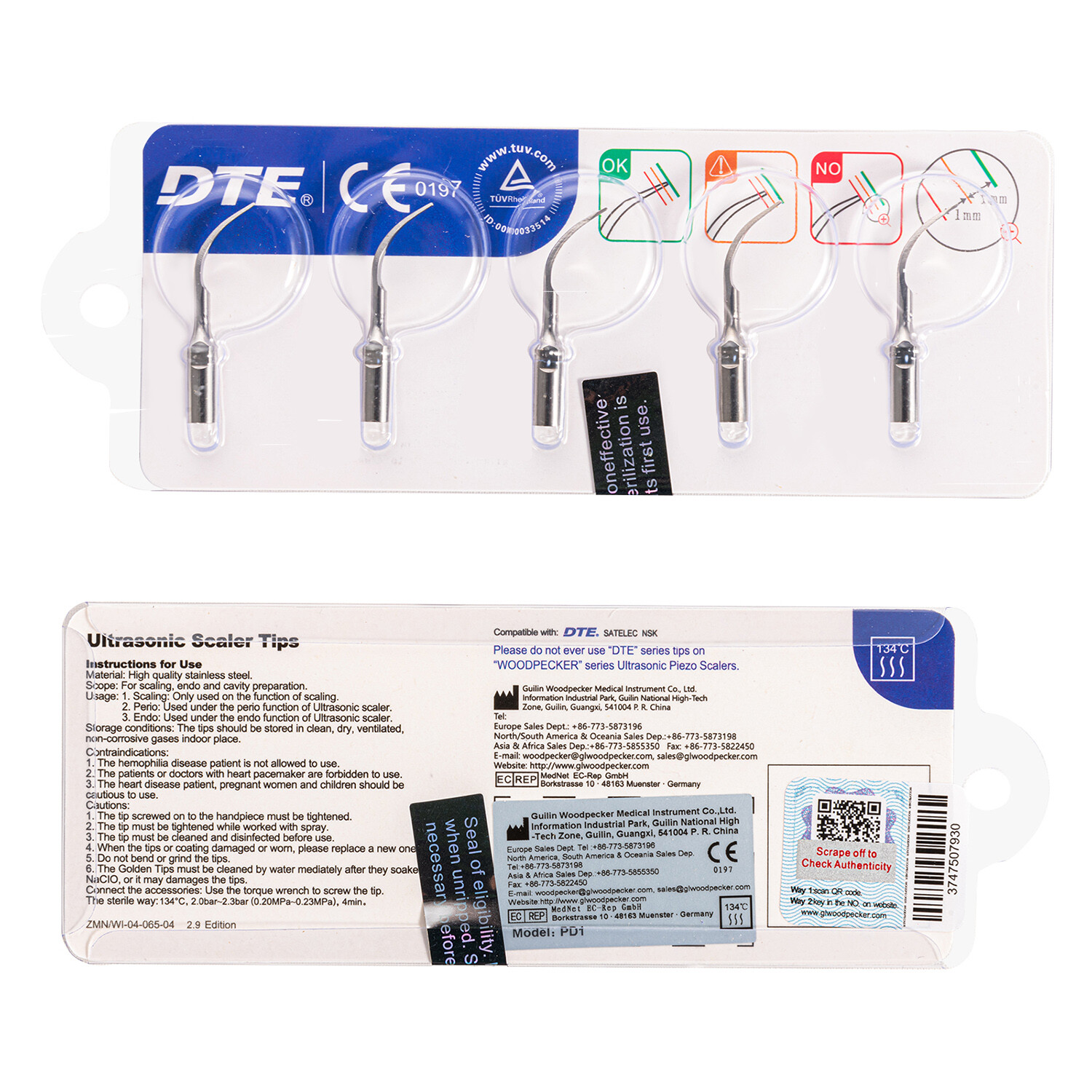 Dental Ultrasonic Piezo Scaler Tips P1 / PD1 Fit Woodpecker EMS / DTE SATELEC