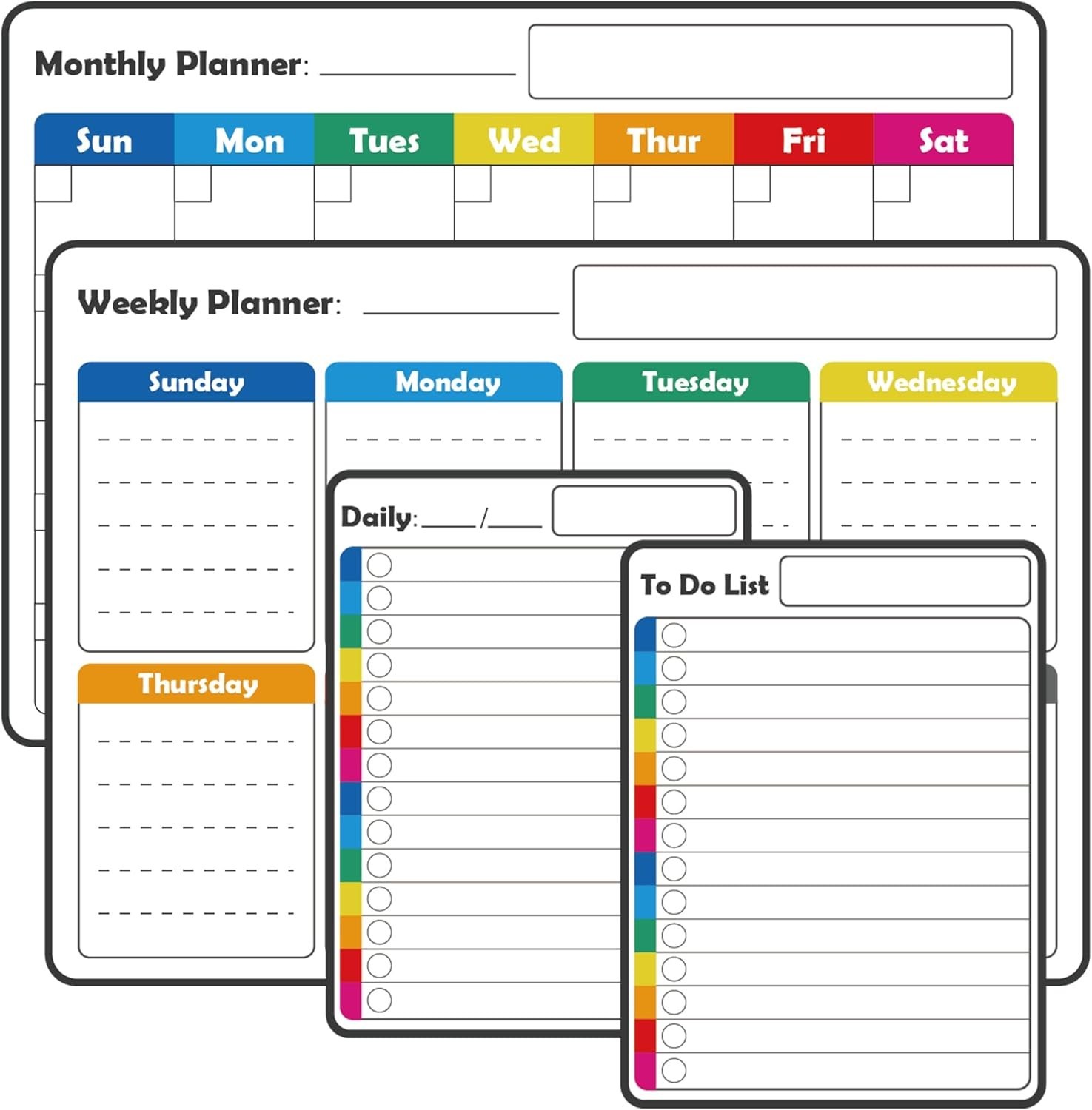 4 Pack Non-Magnetic Dry Erase Calendar Board Set, Monthly, Weekly, Daily, Lis…