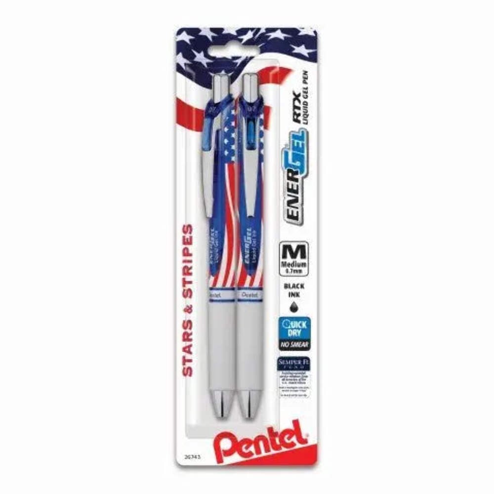 Pentel Stars & Stripes Edition EnerGel RTX Refillable Liquid Gel Pens – Black In