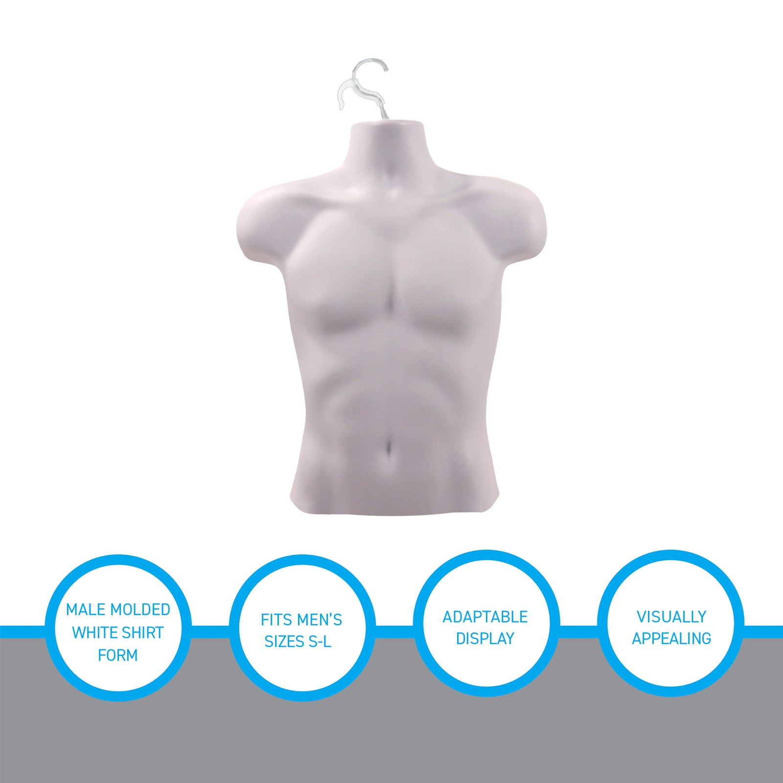 SSWBasics Male Molded White Shirt Form – Fits Men’s Sizes S-L – Hanging