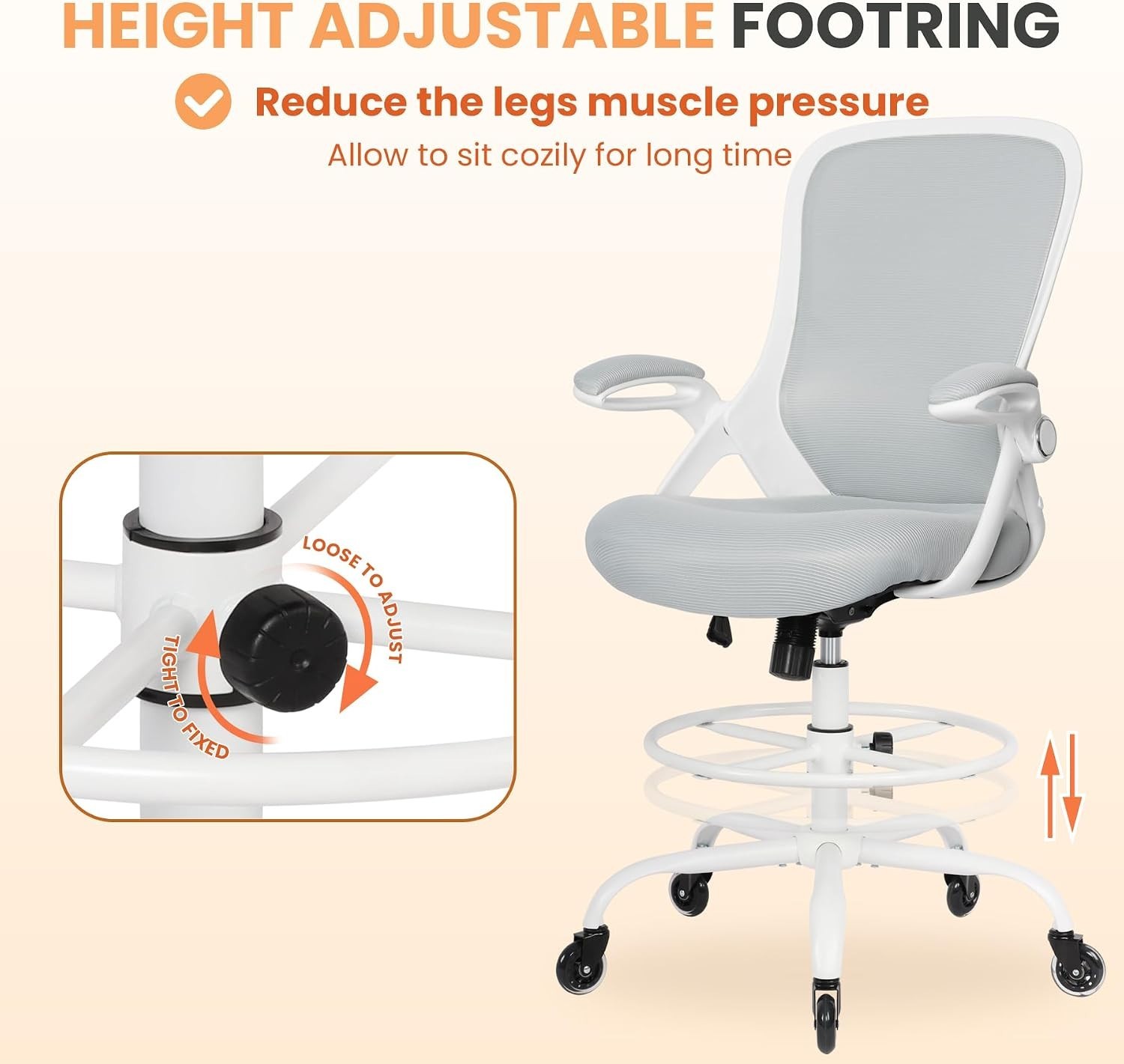 Elegant Ergonomic Drafting Chair – Adjustable Height & Footrest for Comfort