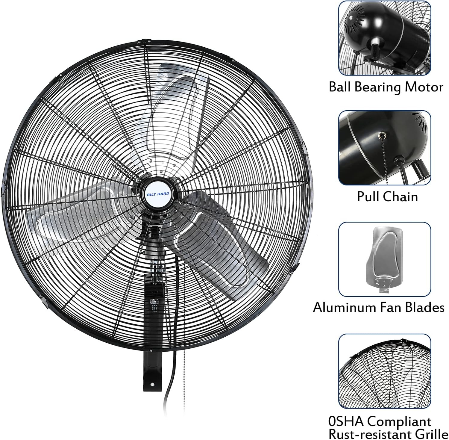 BILT HARD 6500 CFM 24″ Industrial Wall Fan 3 Speed for Garage UL Listed