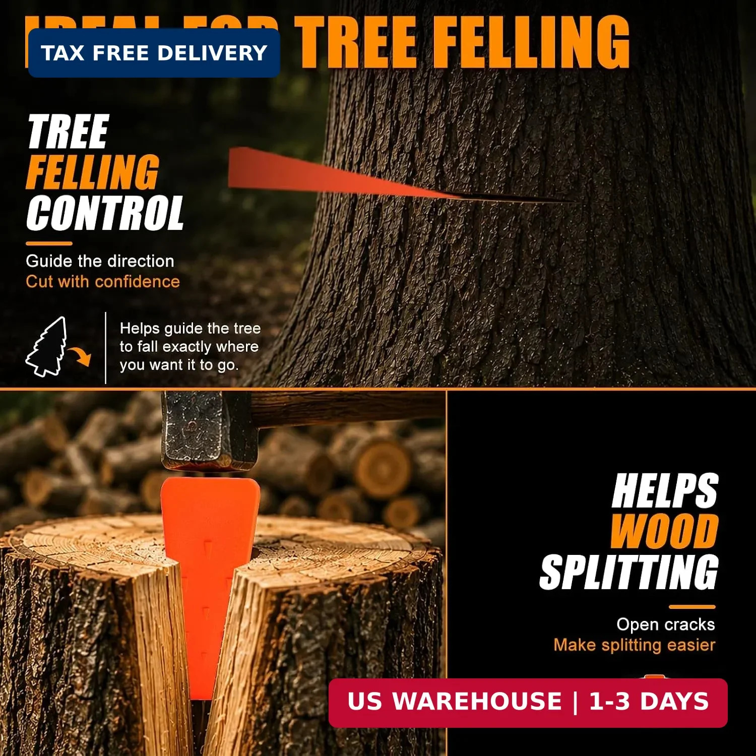 10″ Felling Wedges with Spikes, Orange ABS Plastic Tree Felling Wedges | Spiked