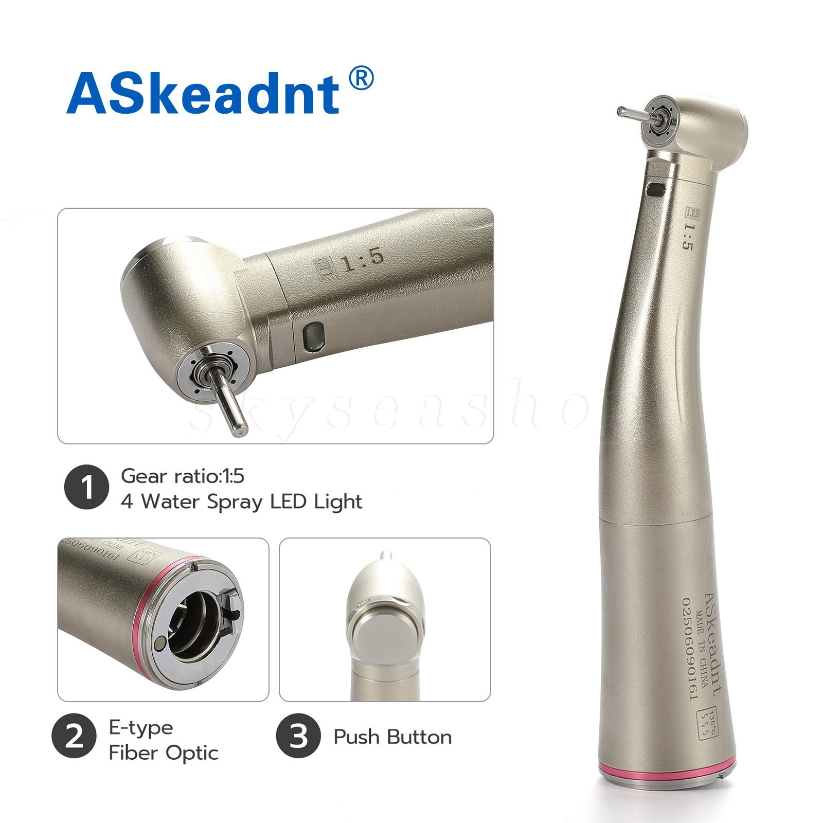 Dental 1:5 LED Fiber Optic Electric Handpiece Contra Angle / Cartridge Turbine