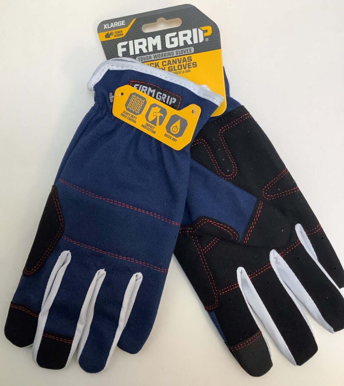 Firm Grip Duck Canvas Utility Gloves, X Large, Touch Screen, Navy Blue, 3 Lot