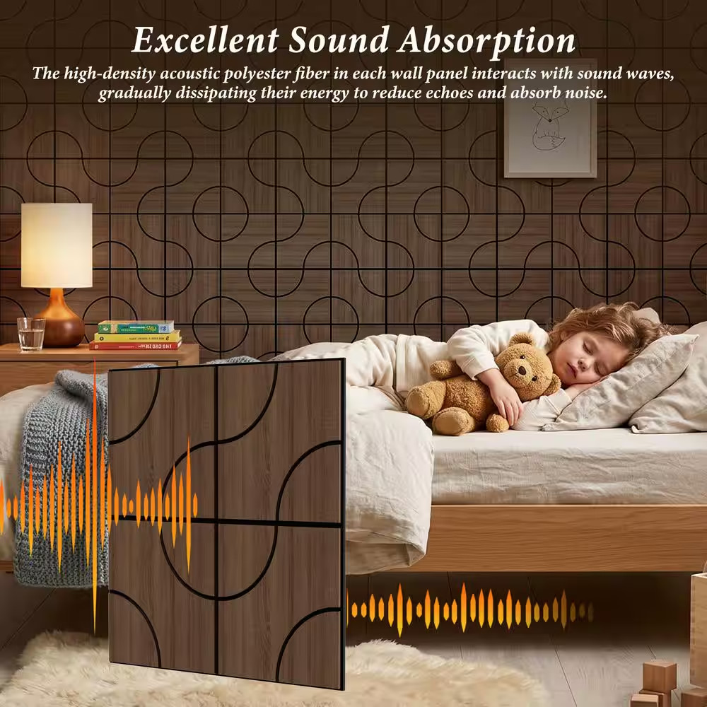 Walnut 0.7 In. X 1.97 Ft. X 1.97 Ft. Geometric Acoustic Decorative Wall Paneling
