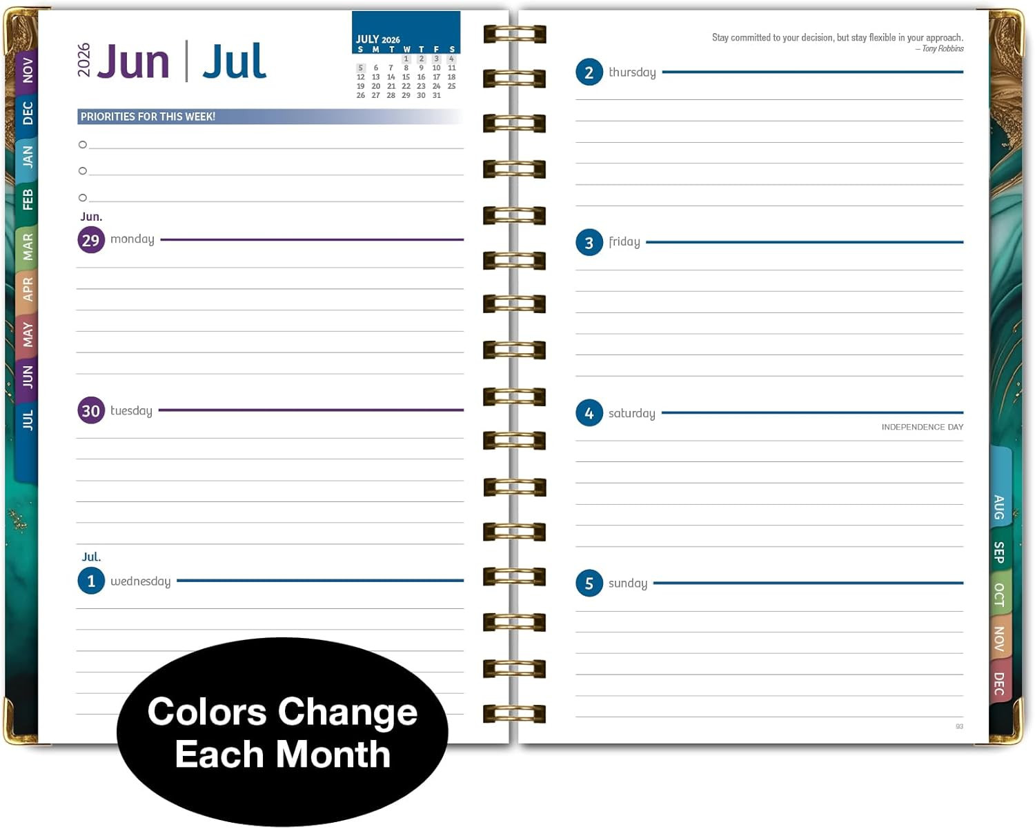 HARDCOVER 2026 Planner, 5.5″x8″: 14 Months (November 2025 – December 2026), Dail