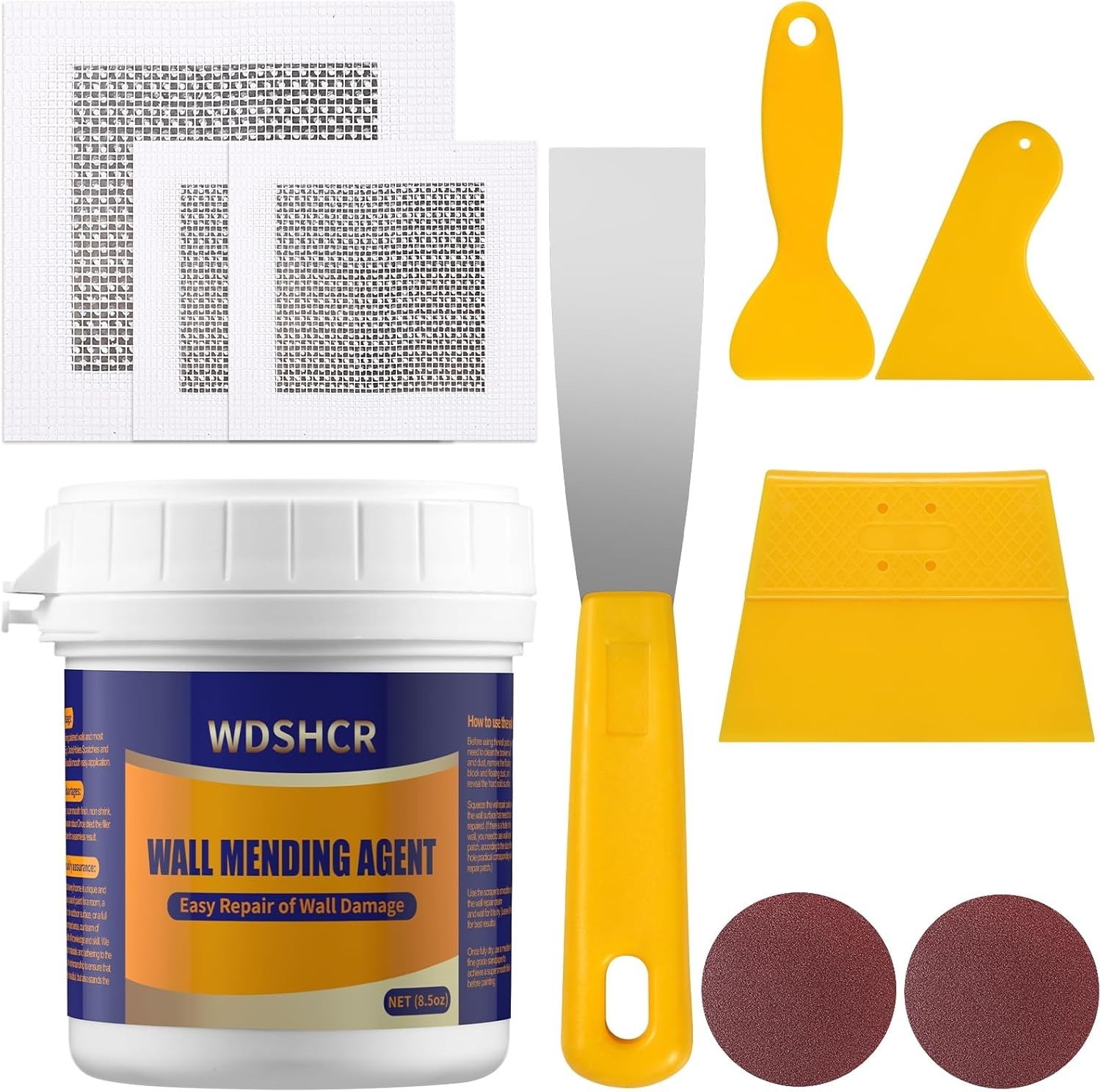Complete Wall Surface Repair Kit: Fast-Drying White Putty & Adhesive Patches