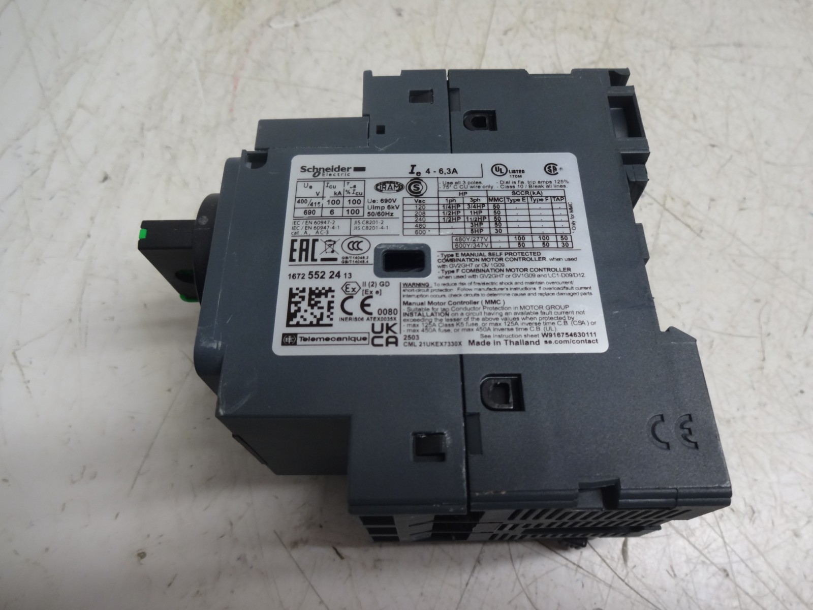 Schneider Electric GV2P10 4-6.3A Circuit Breaker / GVAN11 Auxiliary Contact