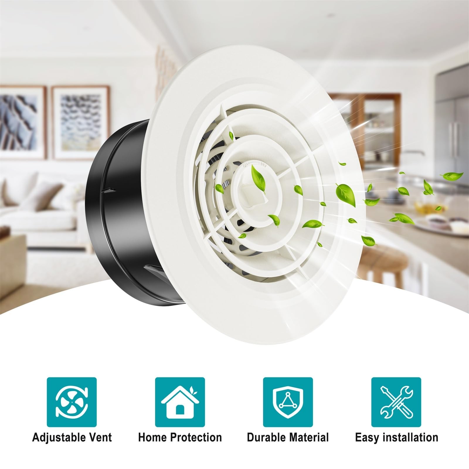 4 Inch Round Air Vent, Adjustable ABS Vent Cover, White Louver Grille Vent Fi