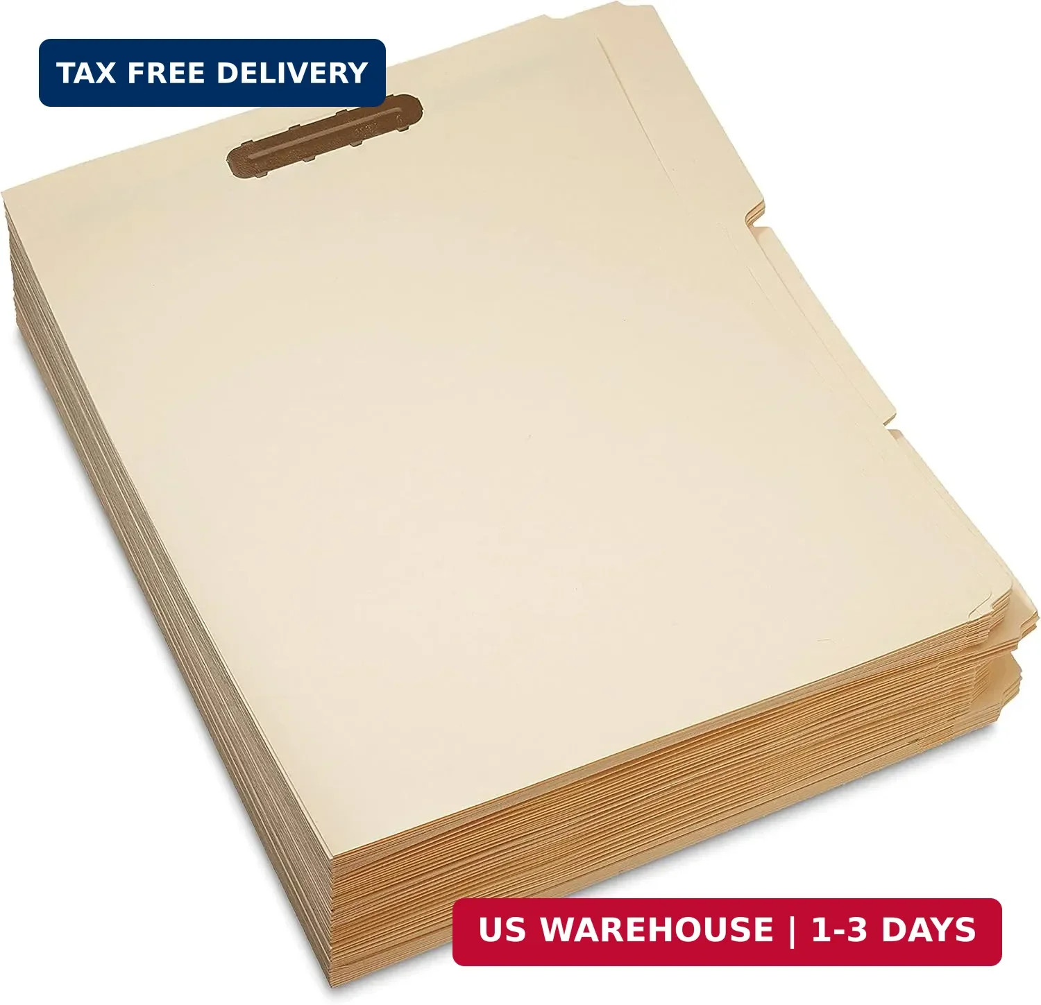 Amazon Basics Manila File Folders with Fasteners, 1/3 Cut Reinforced Tab, Letter