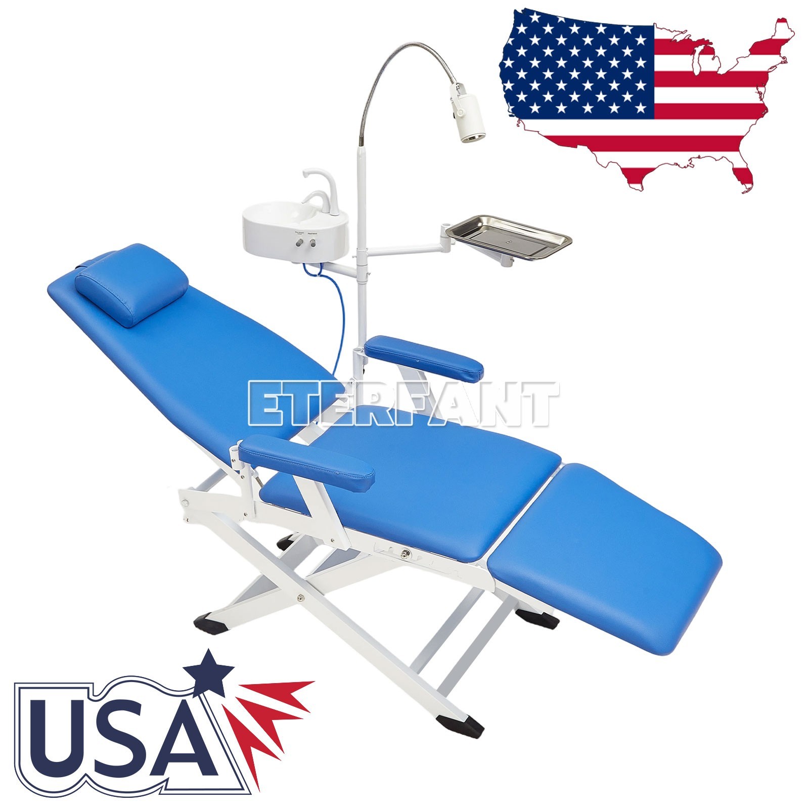 USA Dental Suction Unit Negative Pressure Pump/Portable Folding Chair+ LED Light