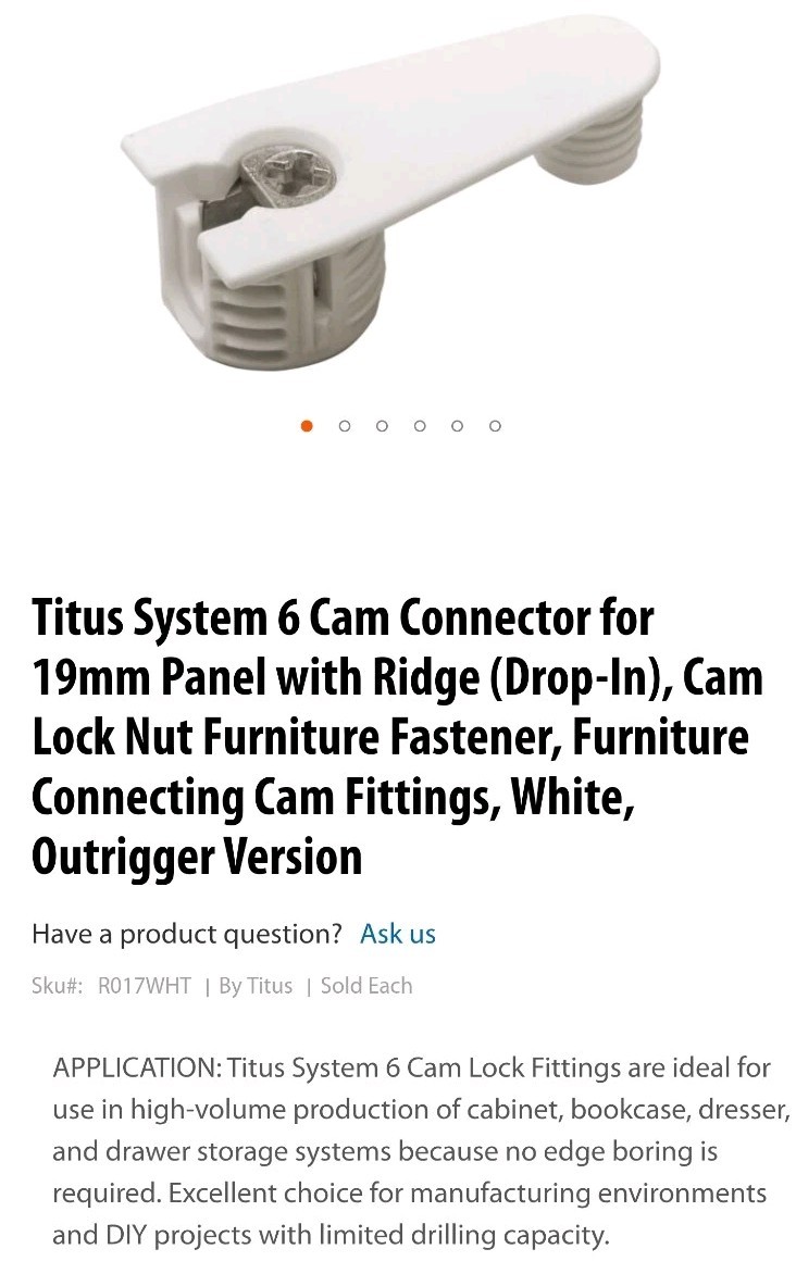 1250 Titus Hettich Furniture Connector Fitting 19mm Threaded Dowel Cam Outrigger