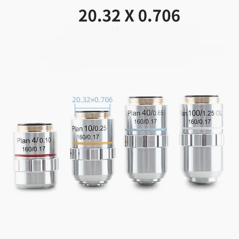 Plan Achromatic Objective Lens 4X 10X 40X 100X Pure Copper Material RMS Thread