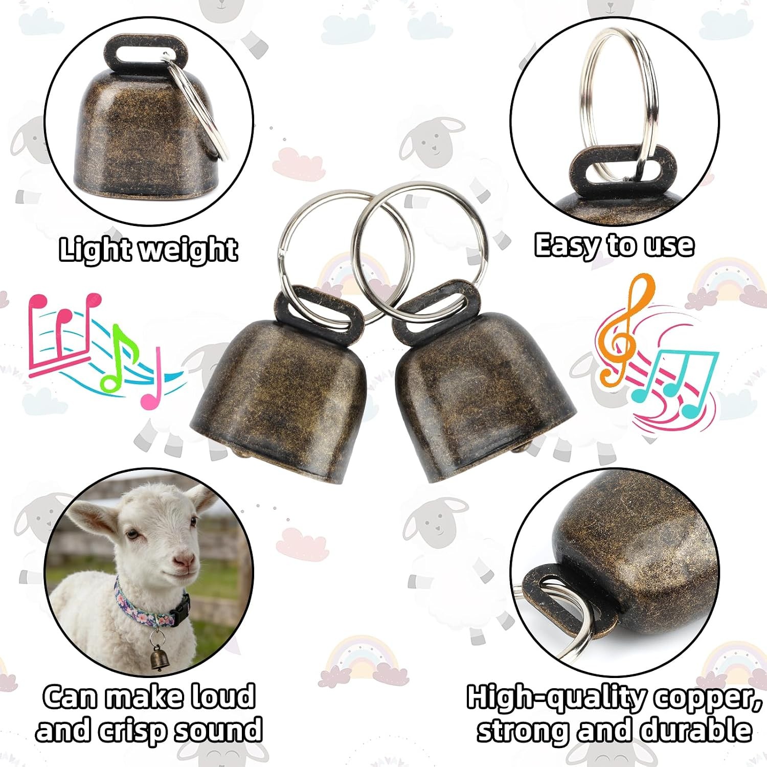 5 Pack Goat Collars with Bells, Adjustable Nylon Collar Set pet and Horse Sheep