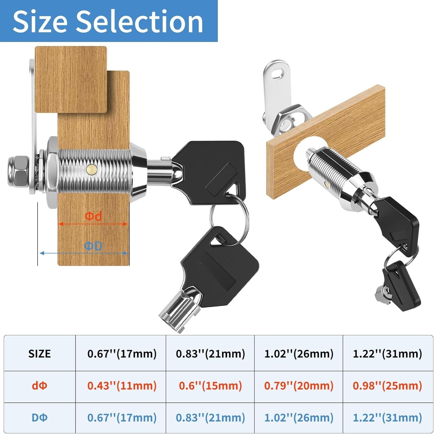 Black Toolbox Lock with Keys Keyed Alike Tubular Cam Lock 0.83in Chrome
