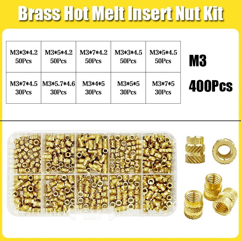 Brass Threaded Insert Nut Kit M2 M2.5 M3 M4 M5 M6 M8 Hot Melt Heat Knurled Embed