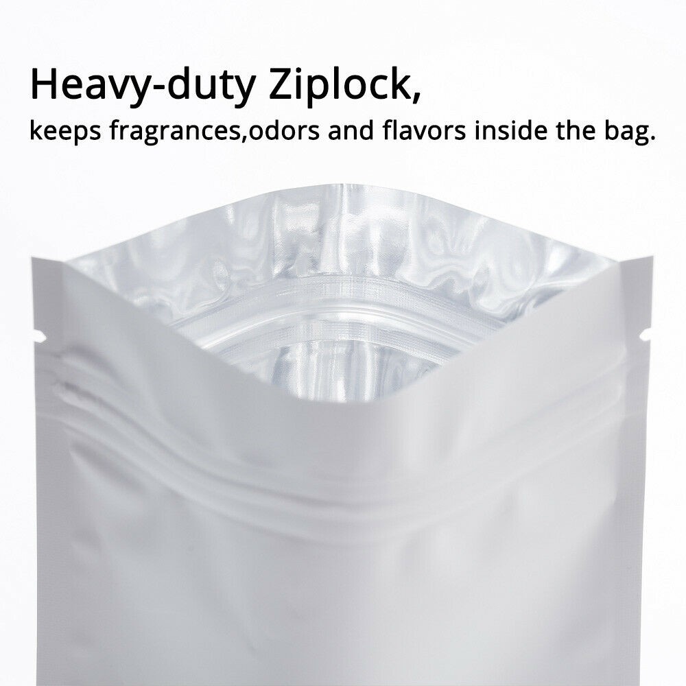 Mixed Sizes Flat White Metallic Mylar Reusable Zip Pouch Lightweight for Flower