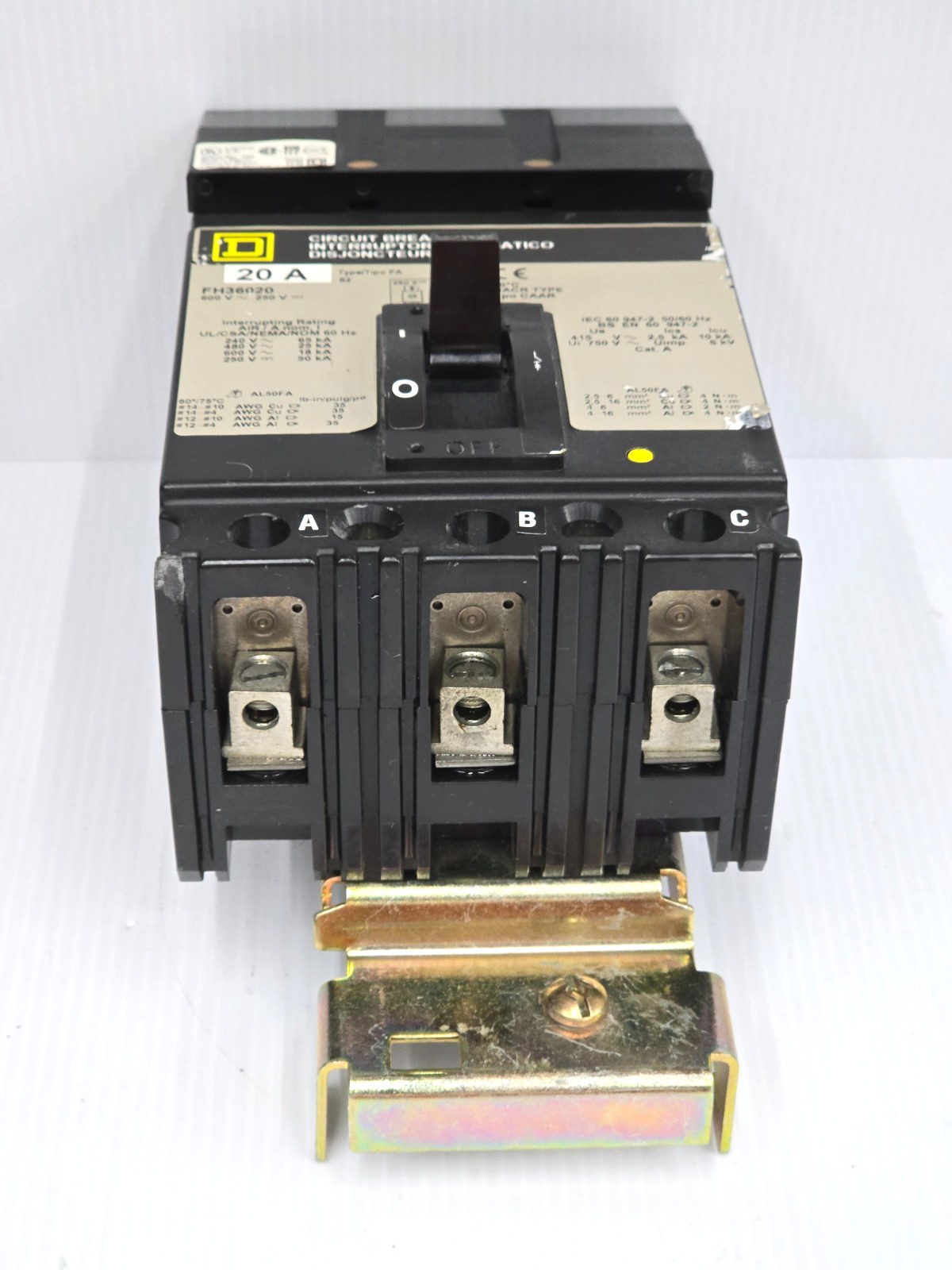 Square D 20 Amp I-Line Circuit Breaker 600 VAC 3 Pole 65 kA FH36020
