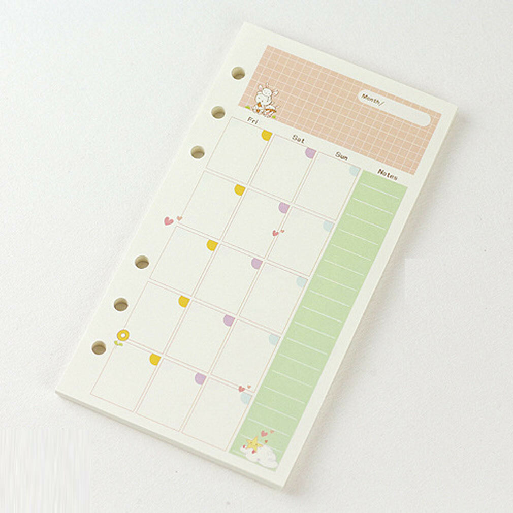 A5/A6 Colorful Paper Month Week Ruled Planner NoteBook Diary Schedule Refills #s