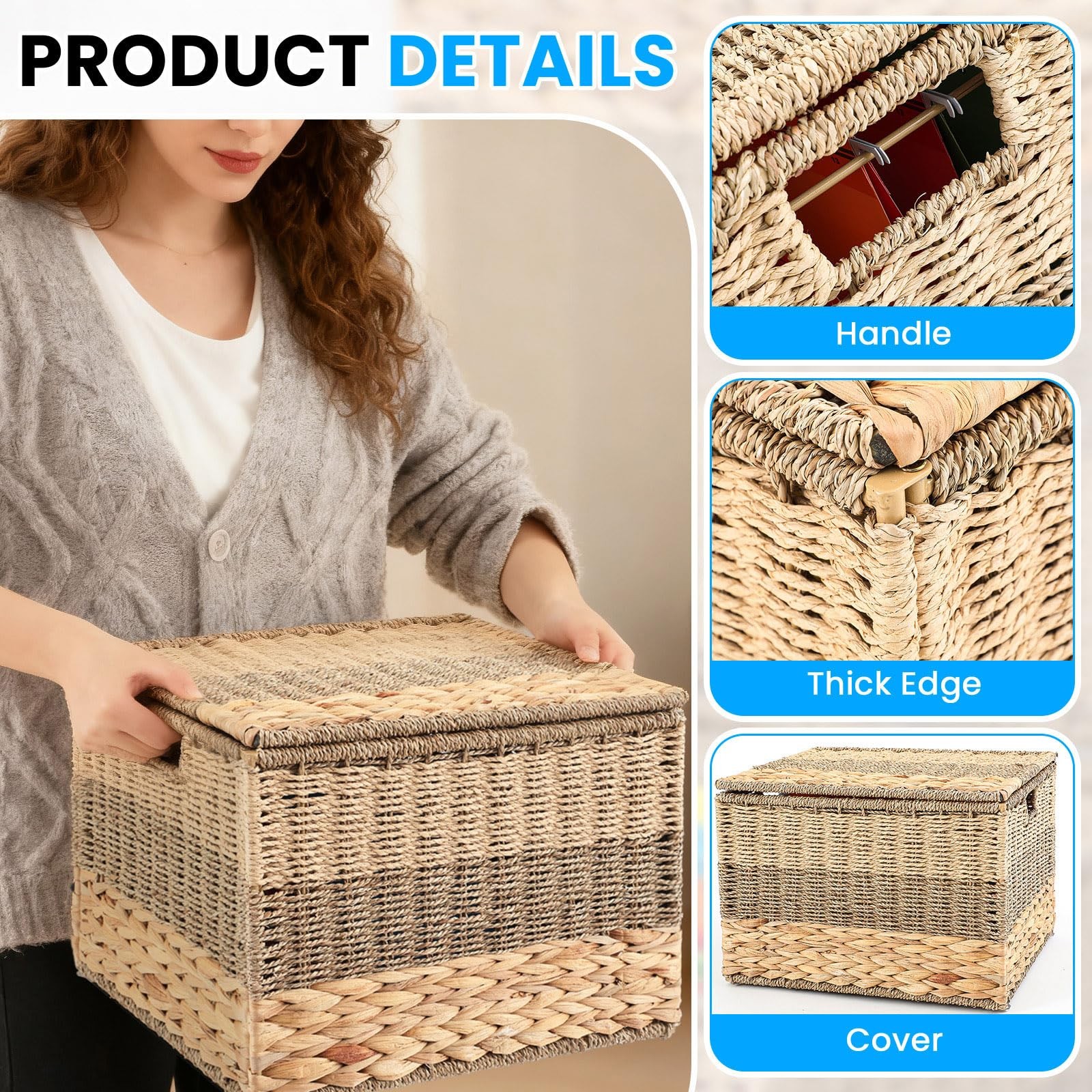 Decorative File Box 14 x 12 x 11 in Wicker Seagrass File Basket Organizer