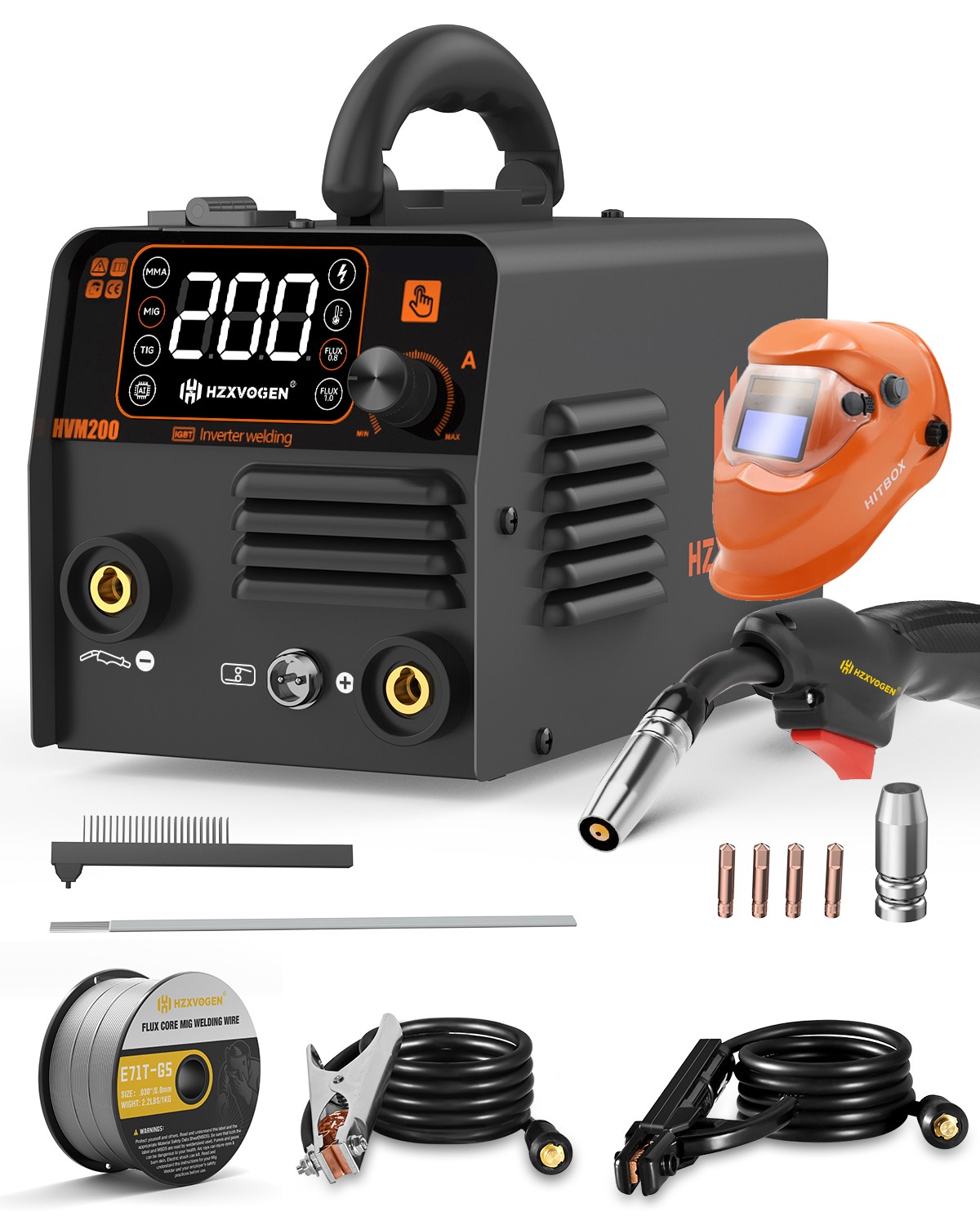 3IN1 Gasless MIG Welder DC 110V 200Amp Inverter TIG MMA Welding Machine w/Helmet