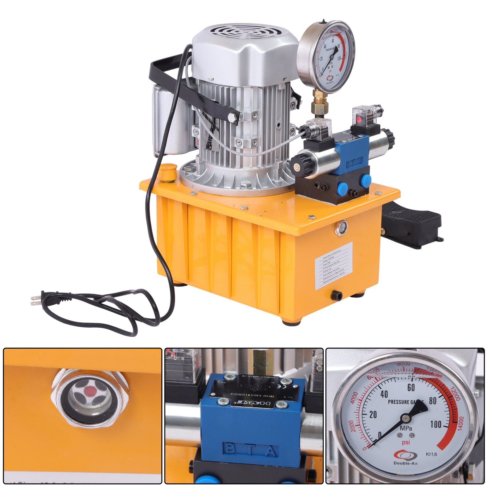 Electric Hydraulic Pump 10000 PSI Double Acting 8L Solenoid Valve 110V