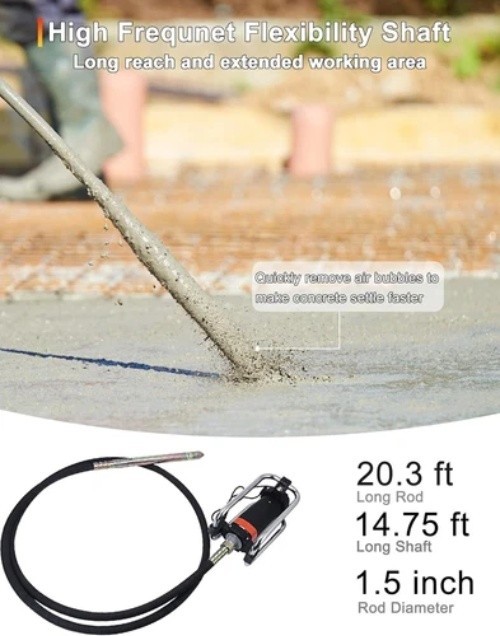 1600W 2HP Electric Concrete Vibrator 18000RPM 14.75Ft Flexible Shaft Handheld