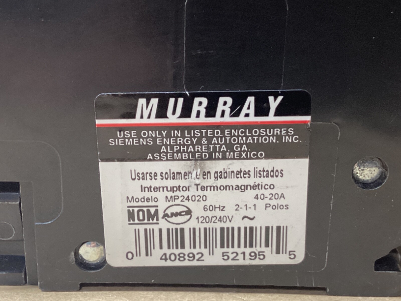 Murray MP24020 20A/40A 2P Triplex Circuit Breaker – Type MH-T/QT #104F203*CO