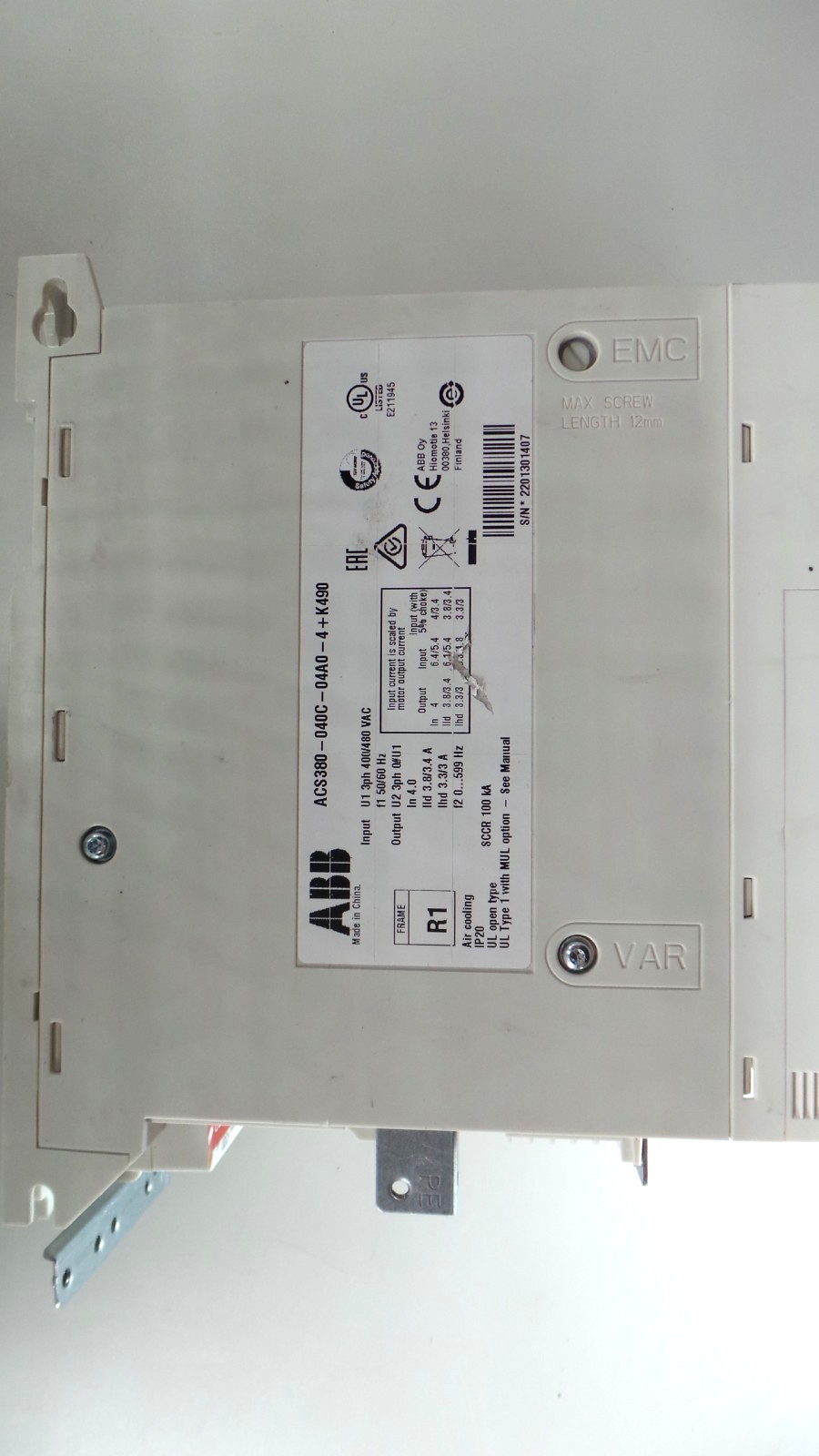 Abb Ac Machinery Drive Module 1.5Hp 3A 3Ph 400/480Vac ACS380-040C-04A0-4+K490