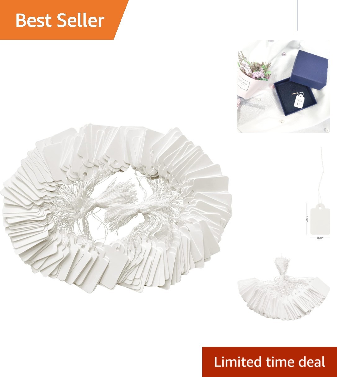 200-Pack White Tags with String for Jewelry & Clothing – Easy to Write On
