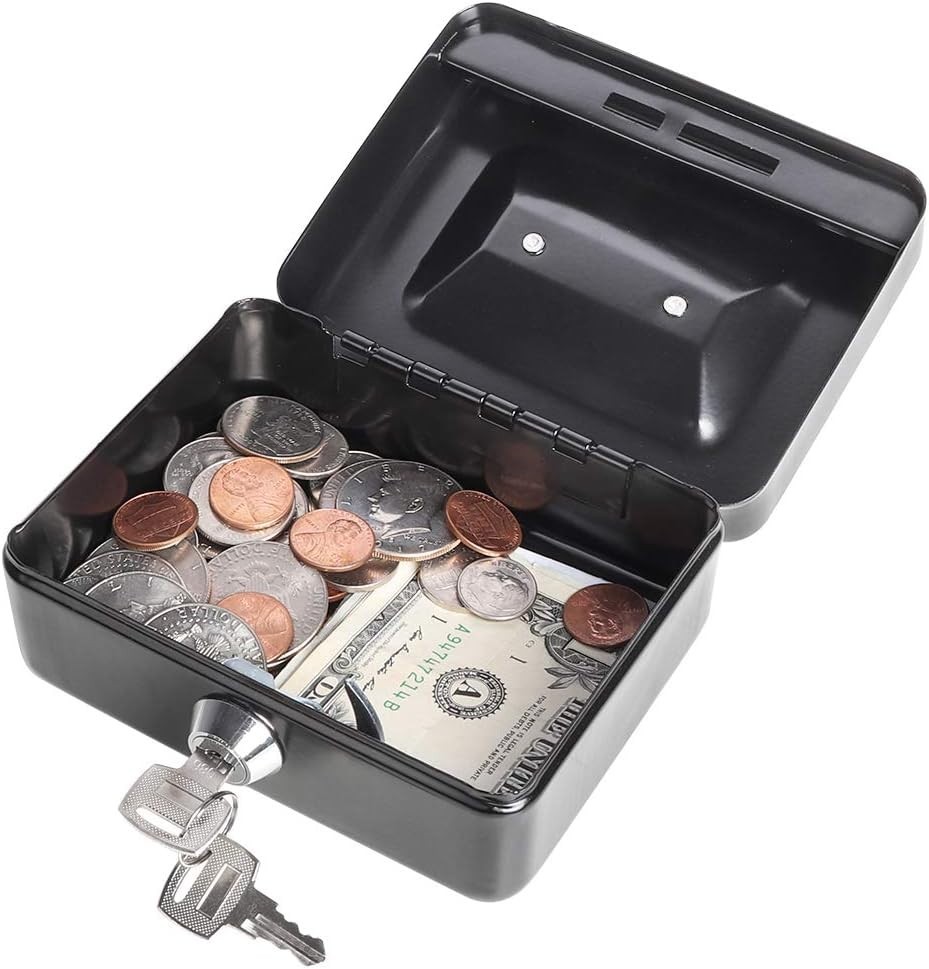 Chic Black Cash Box with Key Lock – Essential for Teens & Adults – 4.92” x 3.94”