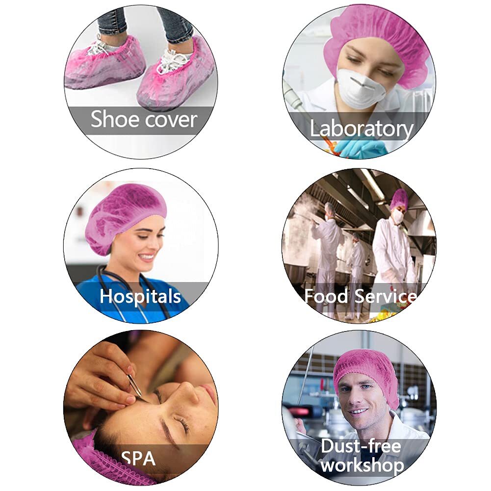 100 Disposable 18″ Non-Woven Strip Mob Caps(Pink/White) Net Bouffant Head Covers