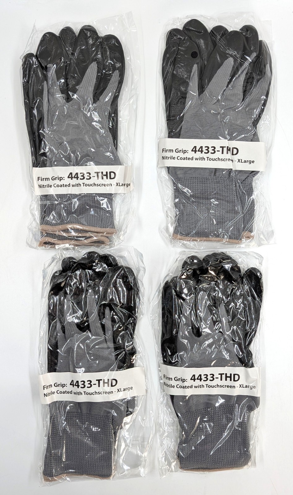 New! 4 Pairs Firm Grip X-Large Touchscreen Compatible Nitrile Coated Work Gloves